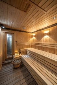 Custom basement sauna Calgary installed during a luxury basement renovation by The Basement Renovators
