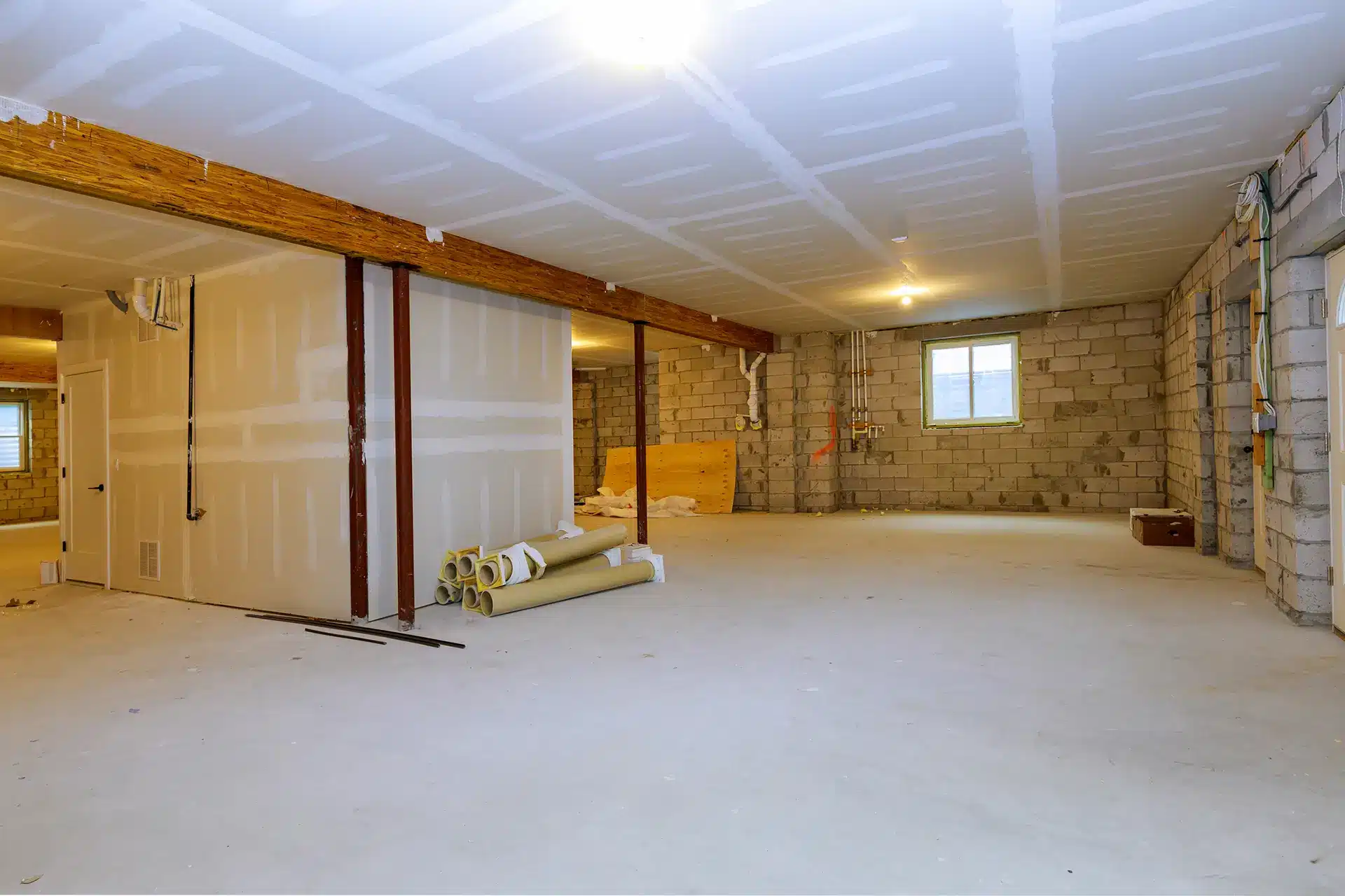 Unfinished Calgary basement during framing and rough-in construction
